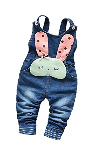 KIDSCOOL SPACE Baby Denim Overalls,Toddler Girl Cute Bunny Jean Dungarees,Blue,18-24 Months