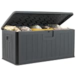 TANGZON 380L Garden Storage Box, Outdoor Weather Resistant Deck Box with Handles & Lockable Lid, Wood Effect Patio Storage Chest Container for Cushions Pillows Pool Supplies Tools (Grey)