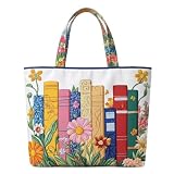 SUNCALMIX Quilted Tote Bag for Women, Large Open Top Bookish Floral Shoulder Bag, Literary Gifts for Book Lovers Teachers Librarians (#05)