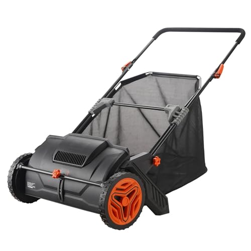 21Inch Push Lawn Sweeper, Heavy Duty Steel Leaf and Grass Collector with 3.5 cu. ft. Large Mesh Bag, 2 Spinning Brushes for Efficient Yard Cleanup