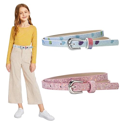 BSITSSS - BSITSSS 2 Pièces Ceinture Enfant Fille, Mignon Ceinture pour Fille, Mode Ceinture Fille, Enfant Réglable Ceinture, Ceinture Enfants pour Pantalons Jeans Robes Anniversaire