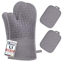 MILcea Ofenhandschuhe Topflappen Topfhandschuhe 4er Set - Ofenhandschuhe Hitzebestaendig bis 300°C, Rutschschutz, Verlängern, Weich, Backhandschuhe Kochhandschuhe Oven Gloves, Grau