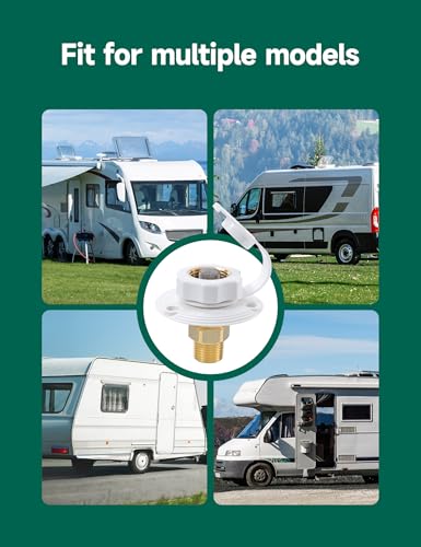 Image of STMOUTUO RV City Water Inlet with Check Valve - 3 /4 inch NH Female to 1 /2 inch NPT Male Brass Flange | Optional Hose Elbow | Lead-Free, Dust Plug Included | Camper /Trailer /Marine Water Hookup.