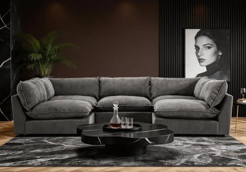 Iroomy Modular Sectional Sofa, Oversized Chenille Cloud Couch, Deep Comfy Seat, 5-Seater Sofas Couches for Living Room, Dark Grey Iroomy Modular Sectional Sofa, Oversized Chenille Cloud Couch, Deep Comfy Seat, 5-Seater Sofas Couches for Living Room, Dark Grey