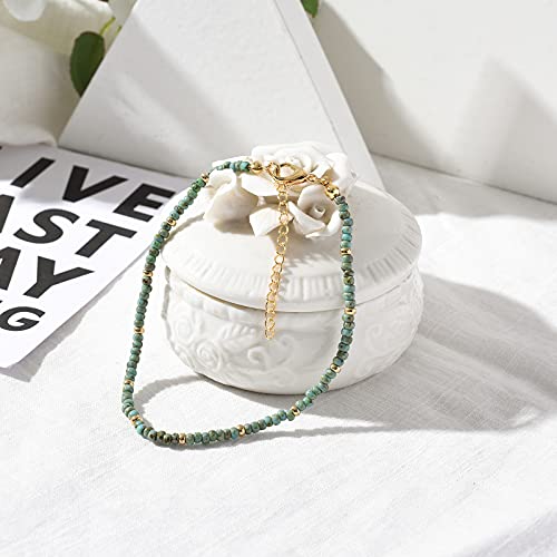 Xijin Small Beaded Anklets For Women Girls Handmade Turquoise Beads Anklet Beach Cute Foot Beaded Ankle Bracelets 8 Inch #TOP3