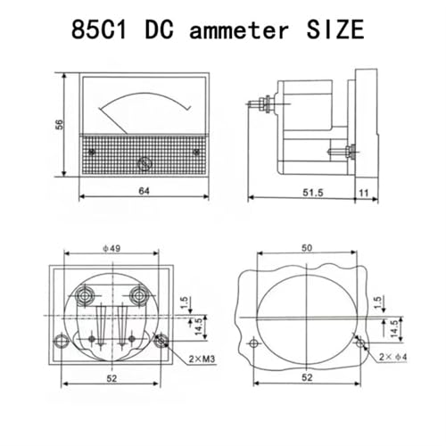 Voltmètre CC 50V analogique pointeur 85C1 taille 64x56mm - 3
