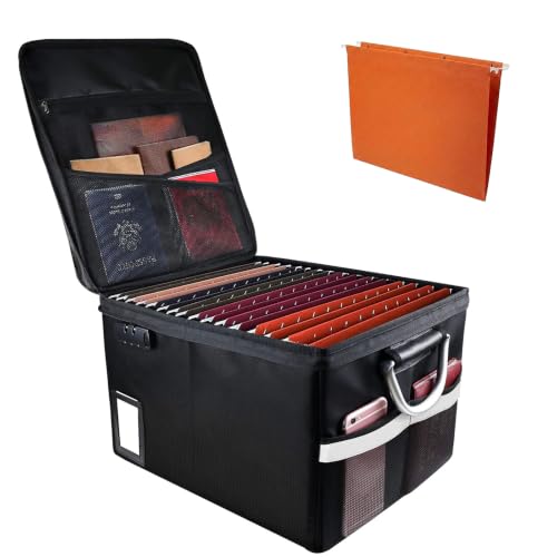TOMKID Fireproof Document Box, Fireproof File Box with Lids, Important Document Organizer Box with Lock, Portable File Folder Organizer with Handle, 1 Folder (Random Color)