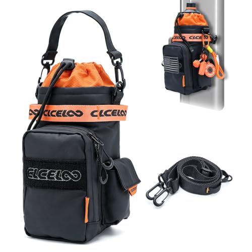 Magnetic Gym Bag, 5-Magnet Insulated Bottle Holder, Phone/Wallet/Key/Card/Jewelry Pockets, Water-Resistant, Shoulder Strap with Hanging Points, for Outdoor Travel Hiking, Black/Orange (Black/Orange)