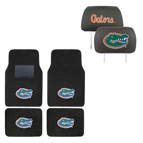 AAC FANMATS NCAA Carpet Floor Mats Bundle with Head Rests for Florida Gators Fans Officially Licensed(6 Items)