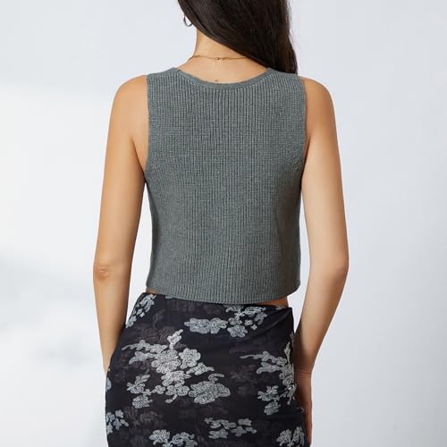 Image of Womens Vintage Knittd Tank Y2k Vest Crop Top Sleeveless V-Neck Open Front Button Crochet Knit Vests Versatile Tops