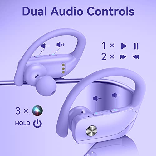 Wireless Earbuds Bluetooth Headphones 48Hrs Play Back Sport Earphones With Led Display Over-Ear Buds With Earhooks Built-In Mic Headset For Workout Purple Bmani-Veat00L #TOP3