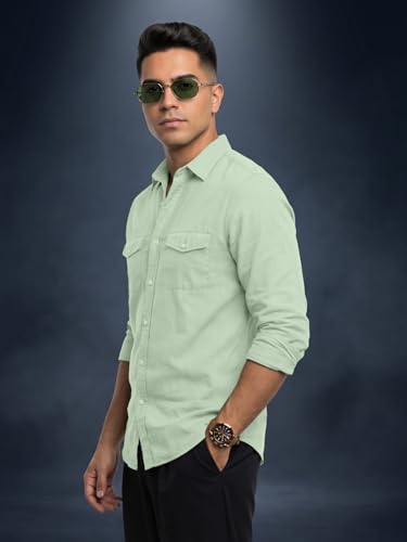 Image of Veirdo Men's Pure Cotton Utility Shirt | Full Sleeve Casual Button-Down with Dual Chest Pockets | Stylish & Comfortable Everyday Wear | Colors: Beige, Black, Maroon, Olive, Rust & White
