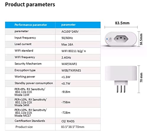 Tomada Inteligente Wifi Tuya Smart Life Google Home e Alexa 16A Com Monitoramento de Energia