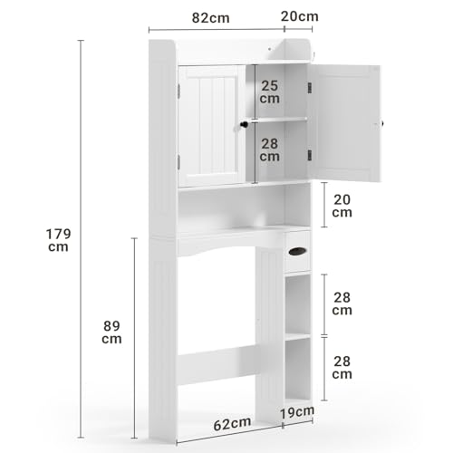 Xbro Armario sobre Inodoro, Mueble sobre Inodoro con Doble Puerta, Portarrollos de Papel Higiénico y Estante Ajustable, 82 x 20 x 179 cm, Blanco - imagen 3