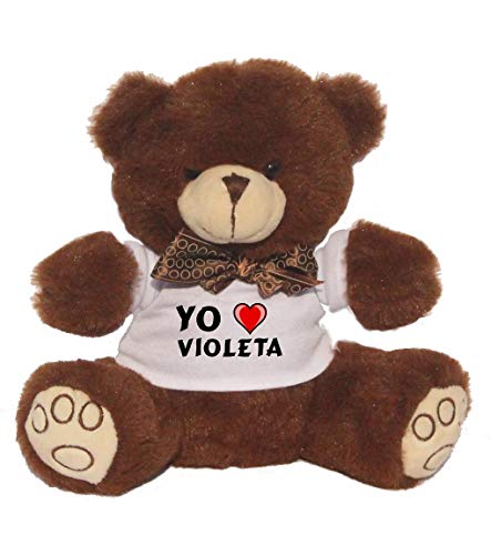 Shopzeus Oso marrón de Peluche con Amo Violeta en la Camiseta (Nombre de Pila/Apellido/Apodo)
