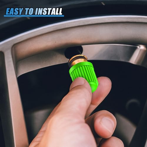 GAOLAOSY Car Tire Valve Stem Caps, Plastic Auto Wheel Stem Cover with O Rubber Seal, Vehicle Tire Valve Dust Cap, Universal Automotive Accessories for SUV, Truck, Motorcycle, Bicycle (Green)