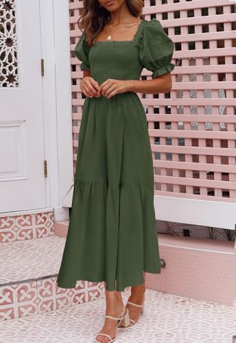 Image of ZESICA Women's 2026 Summer Boho Floral Print Dress Square Neck Ruffle Swing Beach Vacation Long Maxi Dresses