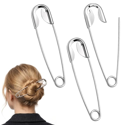 3 Pcs Safety Pin Hair Clip, Metal Hair Pins for Women Giant Pin Shape Design Stick French Style Hairs Stick Clips for Vintage Hairstyle Accessories