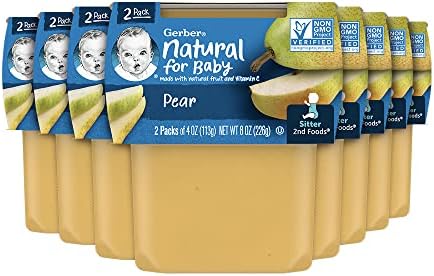 Gerber 2nd Food Baby Food Pear Puree, Natural & Non-GMO, 4 Ounce Tubs, 2-Pack (Pack of 8)