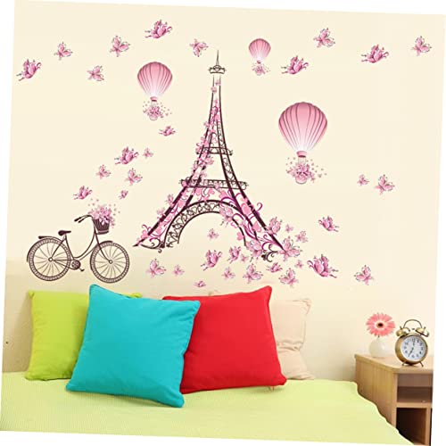 Hoement Wall Decals Appliques Embellishments Romantic Background Art Tower Mural Eiffel Balloon Stickers Decor Removable Decoration Tv Decals Wall Home Diy Wall Murals Wall Stickers #TOP2