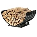 Durable Half Circle Metal Firewood Rack-Stylish and Sturdy Log Holder for Indoor & Outdoor Use,Perfect for Organizing and Storing Firewood by Fireplace/Fire pit (Black, 24 Inches Diameter Half Ring)