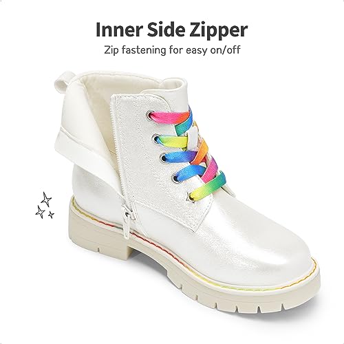 Dream Pairs Girls Boys Ankle Boots Side Zipper Combat Shoes With Interchangeable Lace Up Sdbo2220K-1 Size 13 White thumb #1