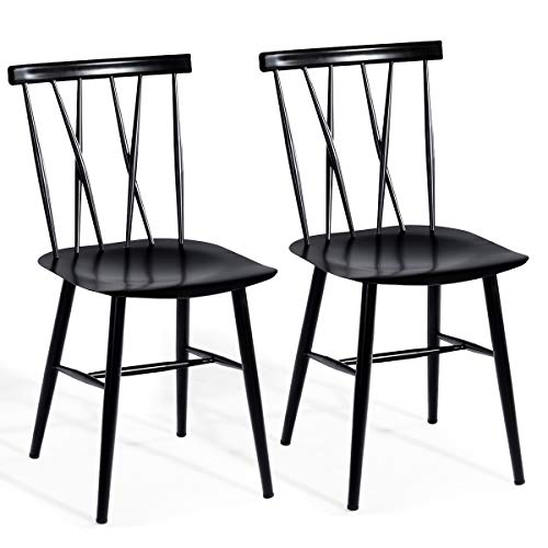 COSTWAY Chaise Industrielle Lot de 2, Chaise Metal Hauteur d'Assise 43,5 cm, Dossier en Forme de X, Chaise Bistrot pour Café, Bar, Charge 150 KG, Noir
