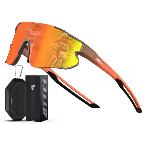 ATTCL Fahrradbrille Kinder Sportbrille Sonnenbrille: UV400 Ultraleicht TR90 Rahmen Schnelle Brille für Junge Mädchen Sports 548 Orangerot