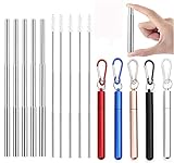 Janisfirst Reusable Collapsible Telescopic Straws - 5pack Stainless Steel Portable Drinking Straw with Travel Case & Cleaning Brush & Keychain Perfect for Travel, Home,Office