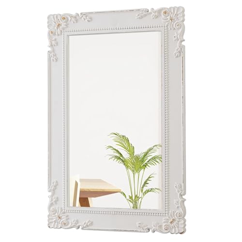 Sintosin Antique White Bathroom Mirror 24 x 36 Inch, Hanging Distressed Gold Mirror Vintage, Rustic...