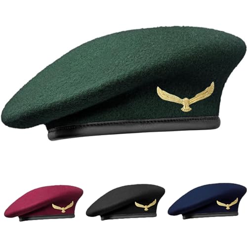 SILAK Traditional Army Style Cap with Metal Eagle Badge – Che Guevara Inspired, Woolen French Beret Hat for Men and Women (Green)