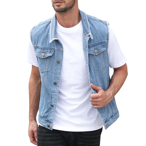 Weiai Denim Vest Men Vintage Casual Jean Jacket Sleeveless Outerwear