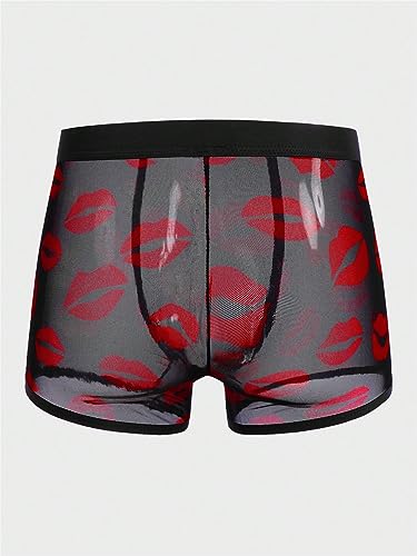 WDIRARA Men's Lips All Over Printed Mesh Underwear Boxer Briefs See Through Lingeries2