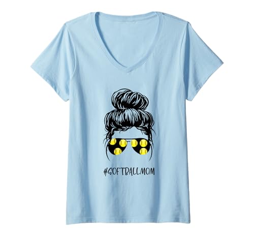 Donna Mamma Sportiva Occhiali Baseball Softball Madre Vita Maglietta con Collo a V