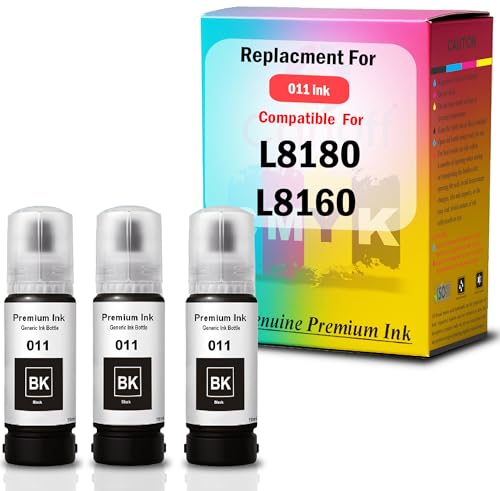 Image of CANOFF 011 /012 Black Color Refill Ink Bottle | Premium Photo Ink for Sharp & Vibrant Prints | Compatible with Epson L8180, L8160 & 012-Series Photo Models (011 Black 3pc.)