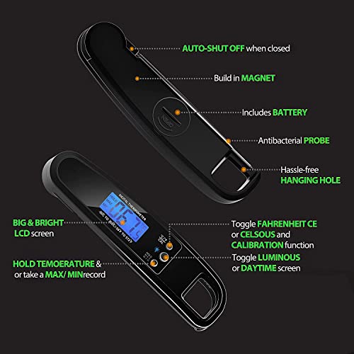 Hoseili Instant Read Meat Thermometer For Grill And Cooking. Best Waterproof Ultra Fast Thermometer With Backlight & Calibration. Digital Food Probe For Kitchen, Outdoor Grilling And Bbq,Wdd1 #TOP6
