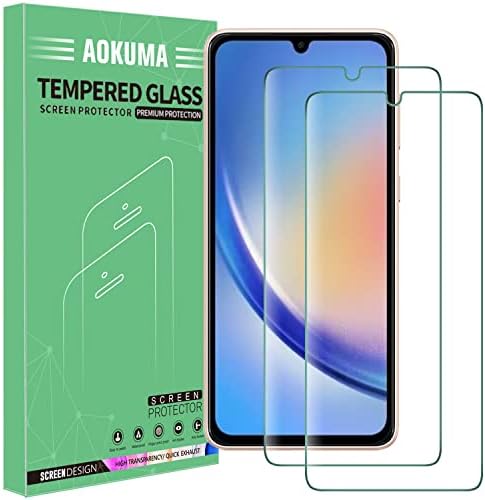 AOKUMA Tempered Glass for Samsung Galaxy A34 5G Screen Protector, [2 Pack] Premium Quality Guard Film, Case Friendly, Shatterproof, Shockproof, Scratchproof oilproof