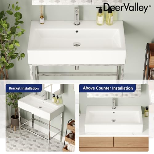 Fregadero de consola de baño moderno rectangular DeerValley de 32 pulgadas con patas de acero 7