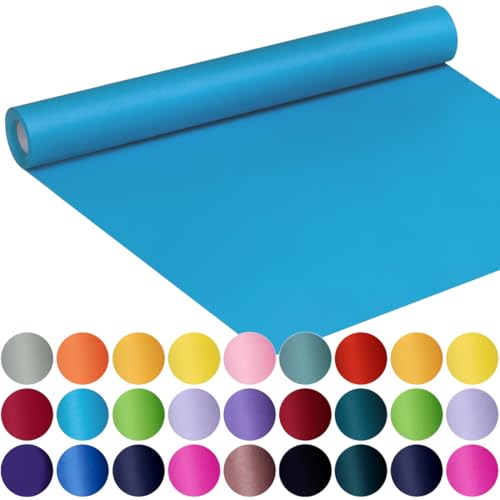 SMART&CASUAL 17.8" x 760" (63') Lake Blue Kraft Craft Paper Roll for Gift Wrapping Bulletin Board Bouquet Flower Kids Art Packing Parcel Table Covering 80GSM 55LB (Lake Blue, 17.8" x 63')