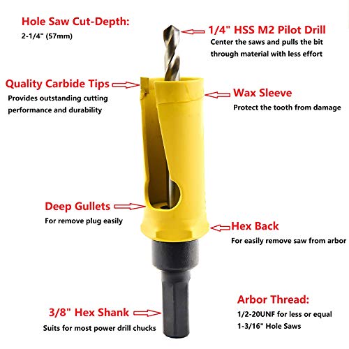 Maxtool 3/8" Hex Arbor/Mandrel 1/2-20Unf Thread 1/4"X3-1/2" M2 Pilot Drills Fits Up To 1-3/16" Saws; Ba24H1802-M34 #TOP4