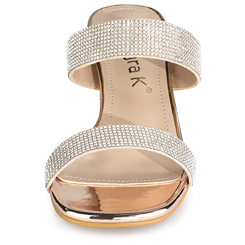 Allegra K Women's Rhinestone Chunky Heel Rose Gold Slide Heel Sandals 7 M US