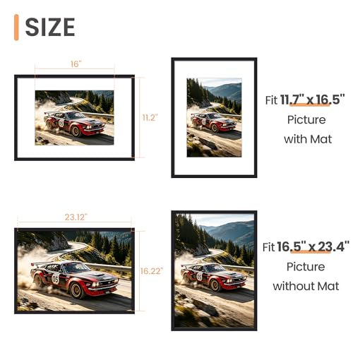 Image of upsimples A2 Frame, Display Pictures 11.7x16.5 with Mat or 16.5 x 23.4 Without, Wall Hanging Photo Frames, Black, 1 Pack