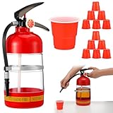 Potchen 13 Pcs Liquor Drink Dispensers Fire Extinguisher 2l Portable Drink Beverage Alcohol Wine Dispenser Pump Red Plastic Beer Cocktail Whiskey with 12 Cups for Man Cave Bar Fire Extinguisher Party