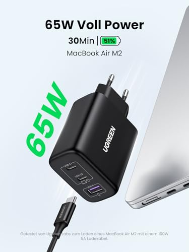UGREEN USB C Ladegerät 65W, 3-Port kompaktes Netzteil, PPS Schnellladegerät – Ansicht 2