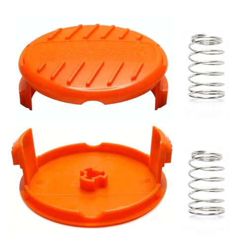 Spdtmhc RC-100-P Trimmer Replacement Spool Cap Covers Spring Fits for Black & Decker GH400 GH900 GD600 RC100P 385022-03 Weed Eater Cover Weed Wacker Caps Grass Trimmer Parts (2 Cap, 2 Spring)