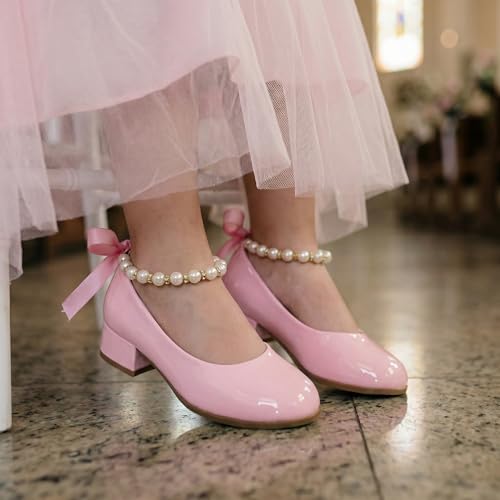 Image of THEE BRON Girls Low Heel Dress Shoes Mary Jane Party Wedding Flower Girl Pumps