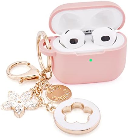 Case for Airpods 3 - VISOOM Pink Airpods 3rd Cases 2021 Silicone for iPod 3 Earbuds Case Cover Women Wireless Charging Case with Accessories Girl Bling Keychain for Apple Ear Buds 3rd Generation