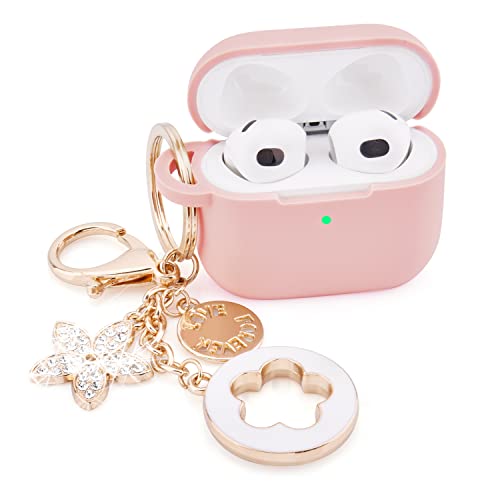 Image of VISOOM Case for Airpods 3 Pink Airpods 3rd Cases 2021 Silicone for iPod 3 Earbuds Case Cover Women Wireless Charging Case with Accessories Girl Bling Keychain for Apple Ear Buds 3rd Generation