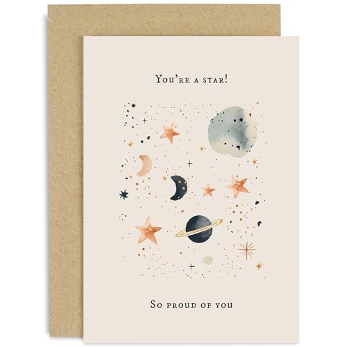 Old English Co. Proud of You Card - Stylish Well Done Card for Her - Female Friend Congratulations Card - Celebration Card for Daughter Sister Wife Mum Girlfriend - Gold Foil | Blank Inside