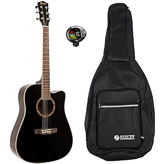 Fazley W65-BK guitare acoustique folk noire + housse + accordeur - Les Beatles, Paul McCartney, John Lennon, RIngo Starr, George Harrison